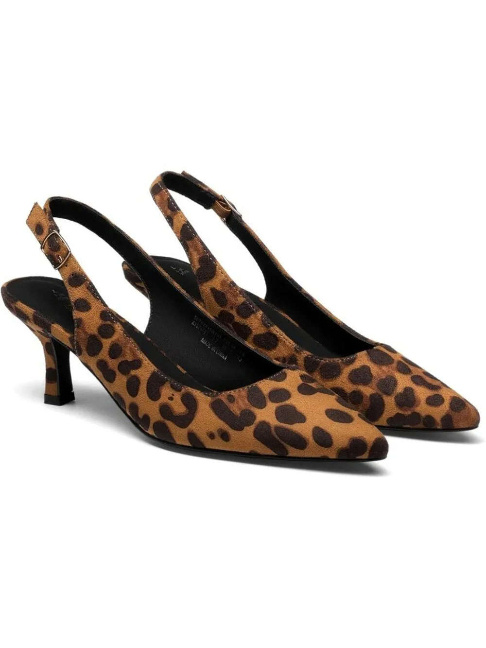 Women's Leopard Kitten Heel Slingback Closed Pointed Toe Low Casual Pumps Shoes